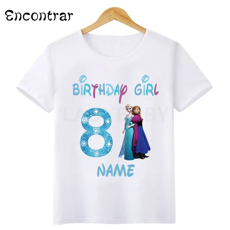 Disney Princess Frozen Elsa Anna Birthday Girl T-shirt Kids Clothes 1 2 3 4 5 6 7 8 9 Years Girls T shirt Children's clothing 5