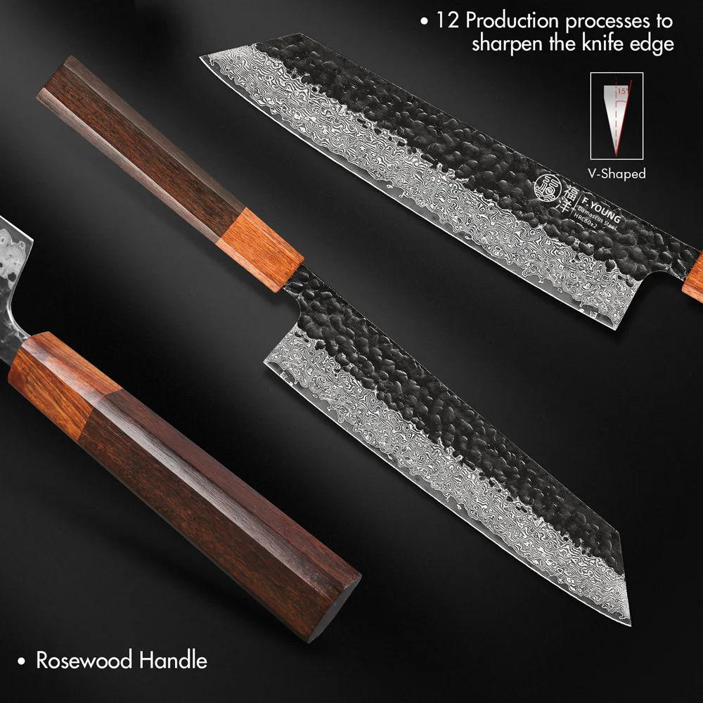 F.YOUNG 8.2" Japanese Kiritsuke Chef Knife Damascus Steel Sharp Meat Vegetable Cleaver VG10 Handmade Professional Kitchen Knives