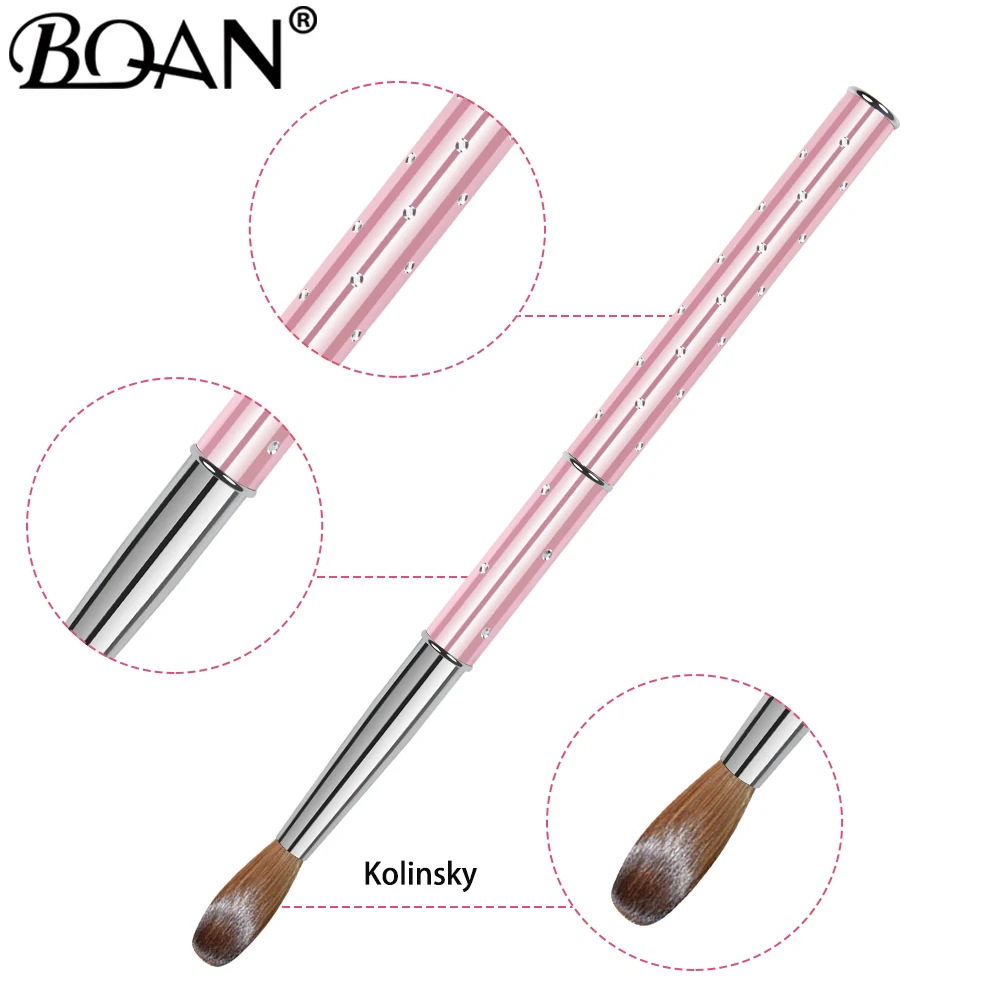 BQAN Pink Kolinsky Acrylic Nail Brush Set 3D Pure Handmade Nail Brushes For Acrylic Application Professional Nail Art Brush 5