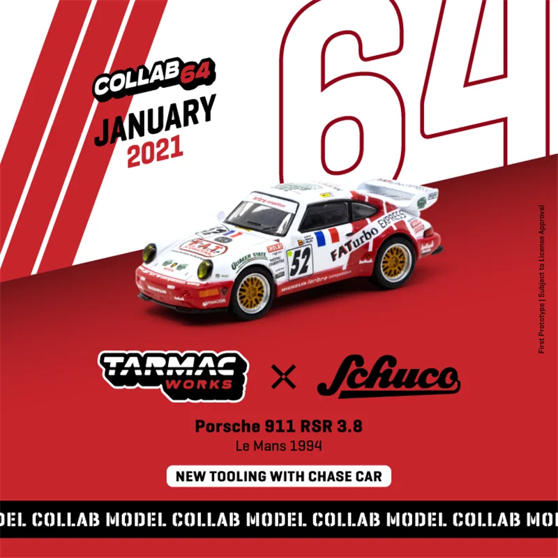 

Tarmac Works x Schuco 1:64 911 RSR 3,8 Le Mans 1994 FAT #52 Коллекционная Миниатюрная модель литых автомобилей