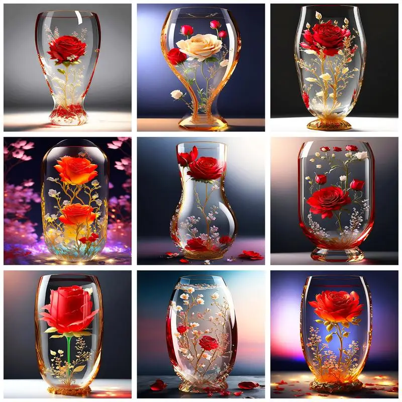 

CHENISTORY Diy Painting By Numbers Handmade Rose Flowers Acrylic Paints Adults Crafts Wall Art On Canvas Personalized Gift