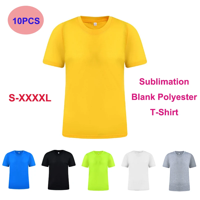 10pcsColorfulSublimationBlankPolyesterTShirtWomenMenPlusSize160gramsDIYHeat