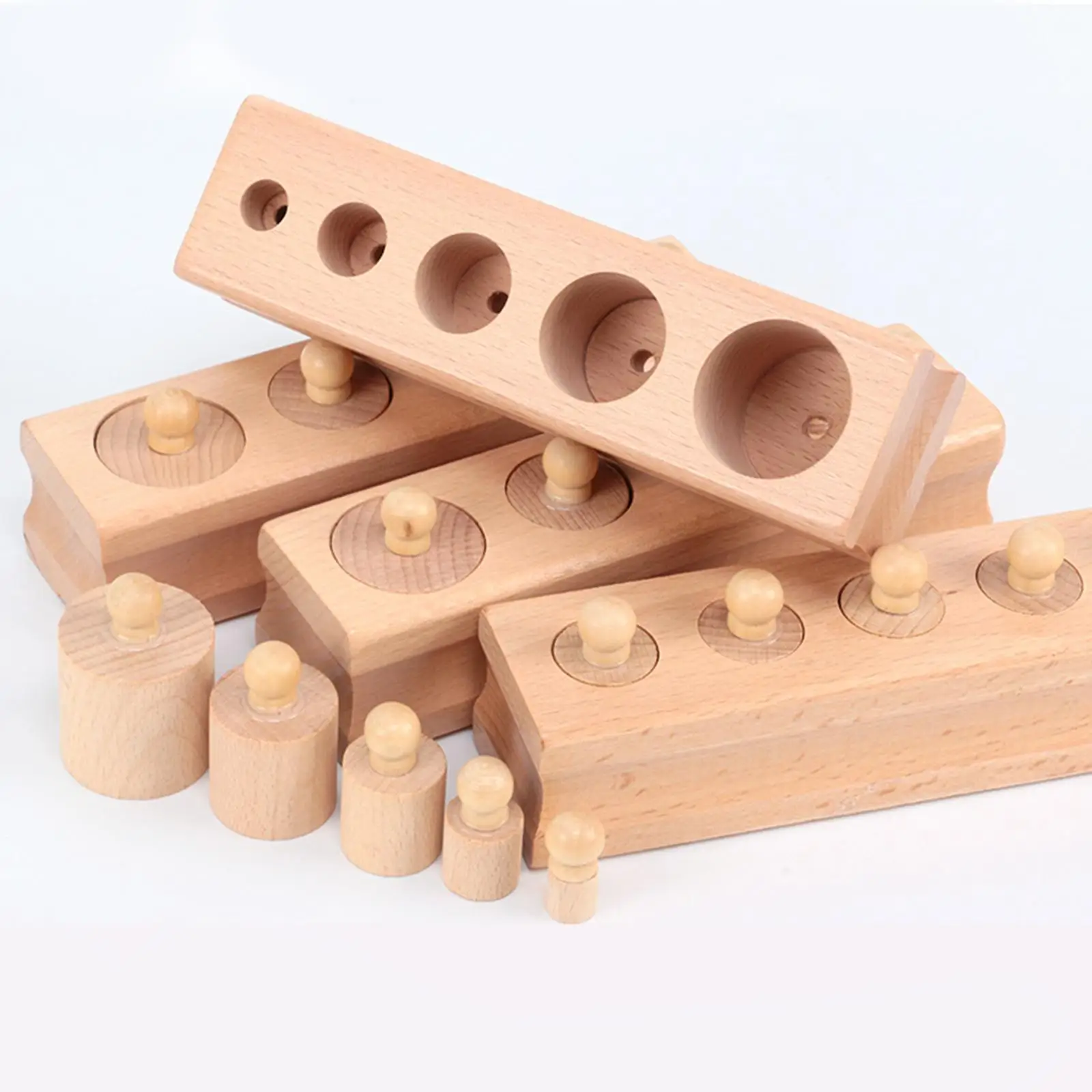 4x Knobbed Cylinders Blocks Socket Montessori Toy for Preschool Toys Baby