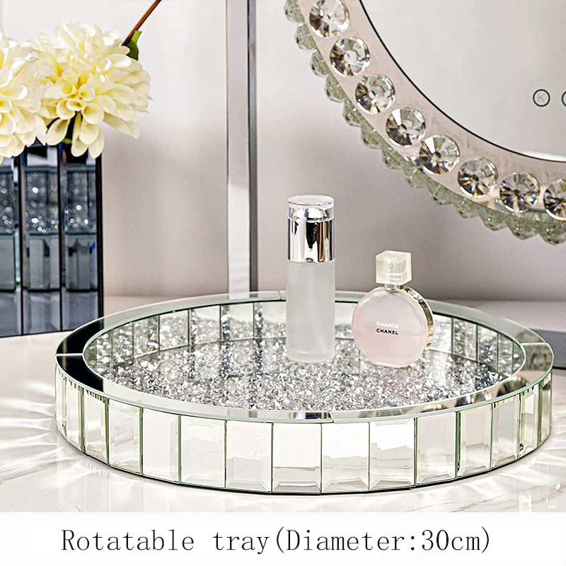 Crystal Cosmetic Tray Decorative Vanity Mirrored  Rhinestone Jewelry  Display Plate - Storage Trays - Aliexpress