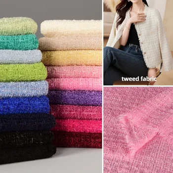 Tweed Fabric Textile By The Meter for Dress Suits Coats Skirts Diy Sewing Needlework Cloth Fluffy Soft Thick Black Pink Beige 1