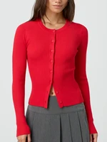 Women's Ribbed Cardigan Tops Spring Fall Solid Color Long Sleeve Round Neck Button Up Cropped Sweaters Female Casual Pullovers - Image 3