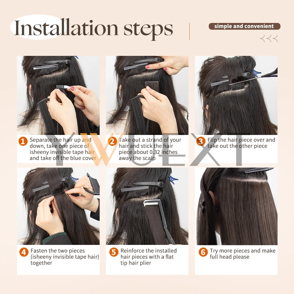 YWUEXT 보이지 않는 PU 스킨 웨프트 헤어 익스텐션 12''-22'' 천연 스트레이트 머신 레미 심리스 접착 테이프 인모 10개