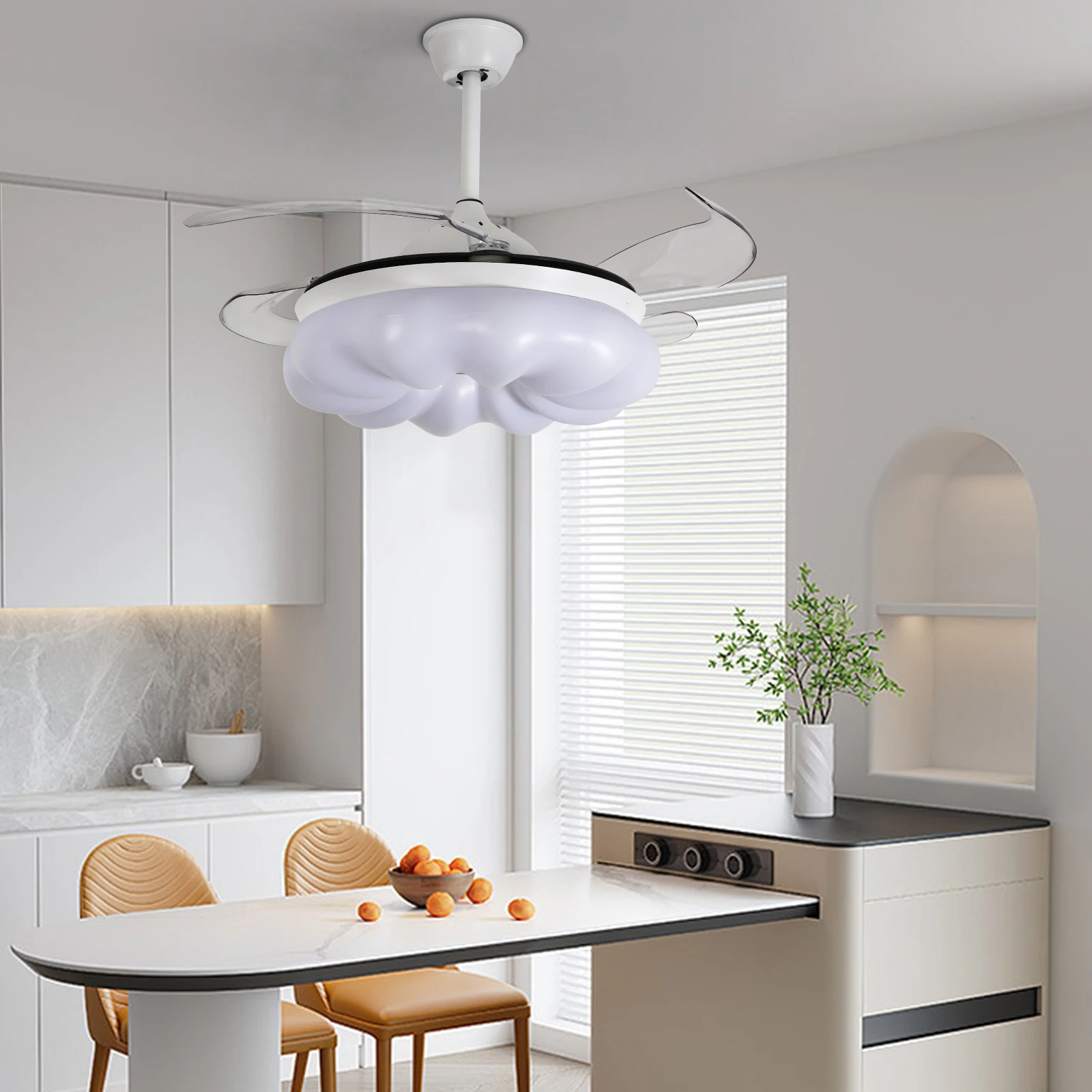 Ceiling Fan with Lights&Remote Control, 42 Inch Modern Fandelier Ceiling Fan, Retractable Fan with Light