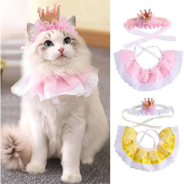 Costumes de princesse en dentelle pour chat, bandana mignon pour chat,  couronne pour chien, accessoires pour