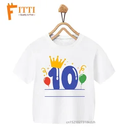 Girls' Summer White T - Shirt with Floral Balloon Print - Kawaii Birthday Design - 10T (HT31 - 20)