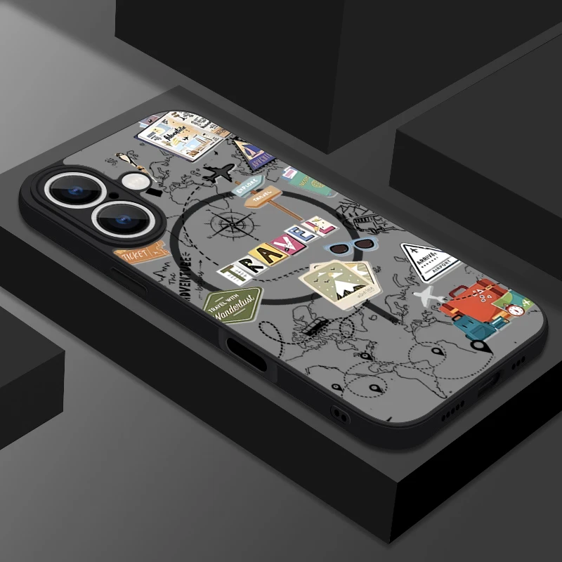Translucent Matte Magnetic Phone Case with Travel Map Pattern
