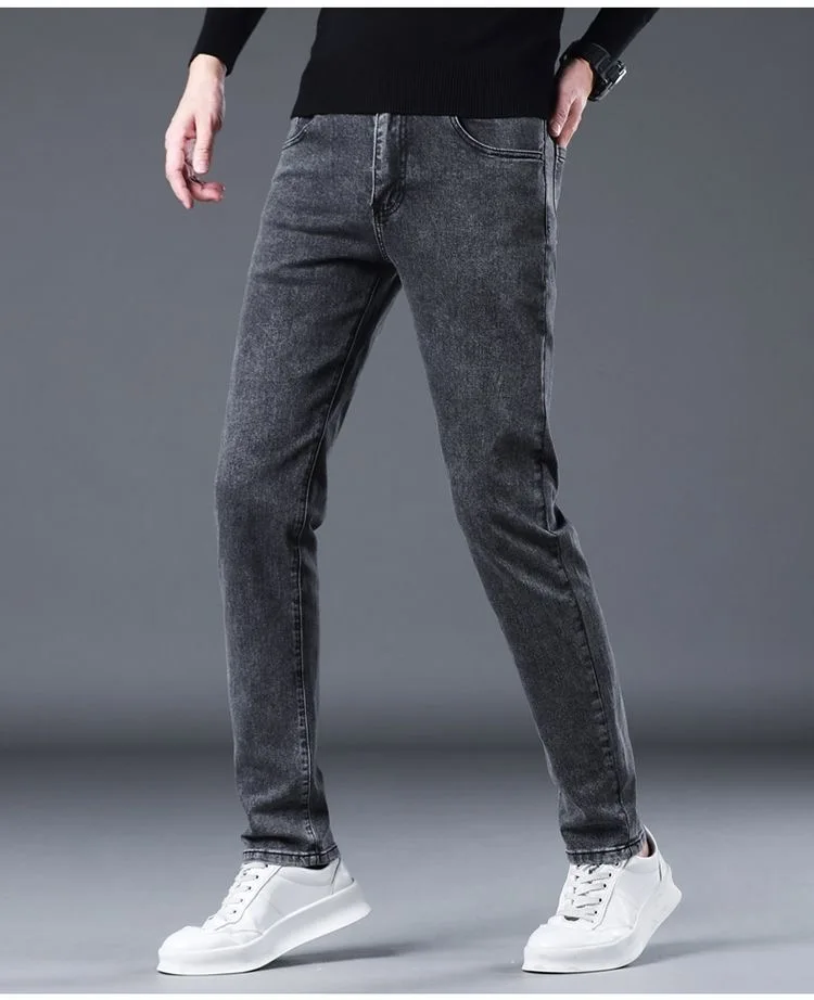 2023 Spring and Autumn New Classic Fashion Solid Color Elastic Small Legs Men's Casual Slim Comfortable Breathable Jeans 28-36