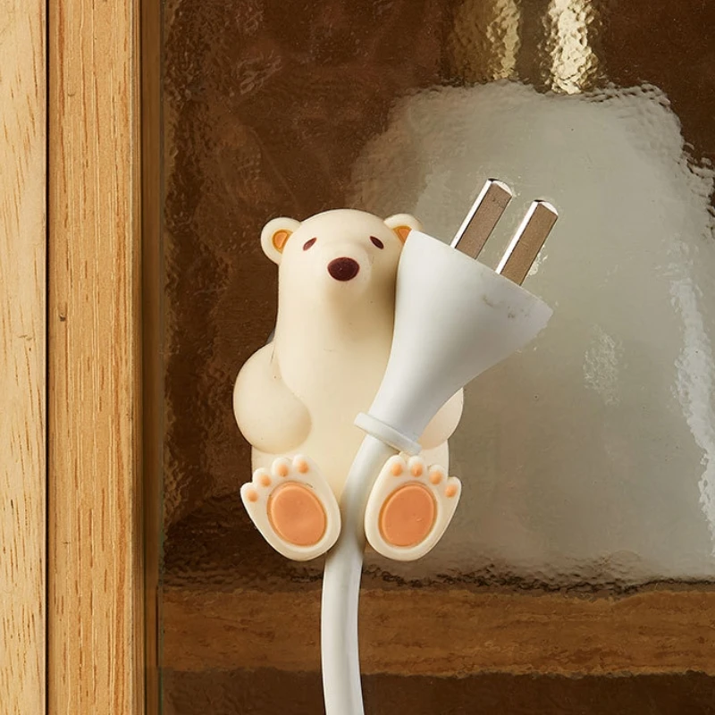 Adorable Polar Bear Toothbrush Holder Wall Mounted Suction Cup Racks Creative Perforation-free Leather Band Mask Plug Storage Bathroom Shelf Rack Wall Shelf Organizer Bathroom Storage Rack Storage Rack Wall Shelf