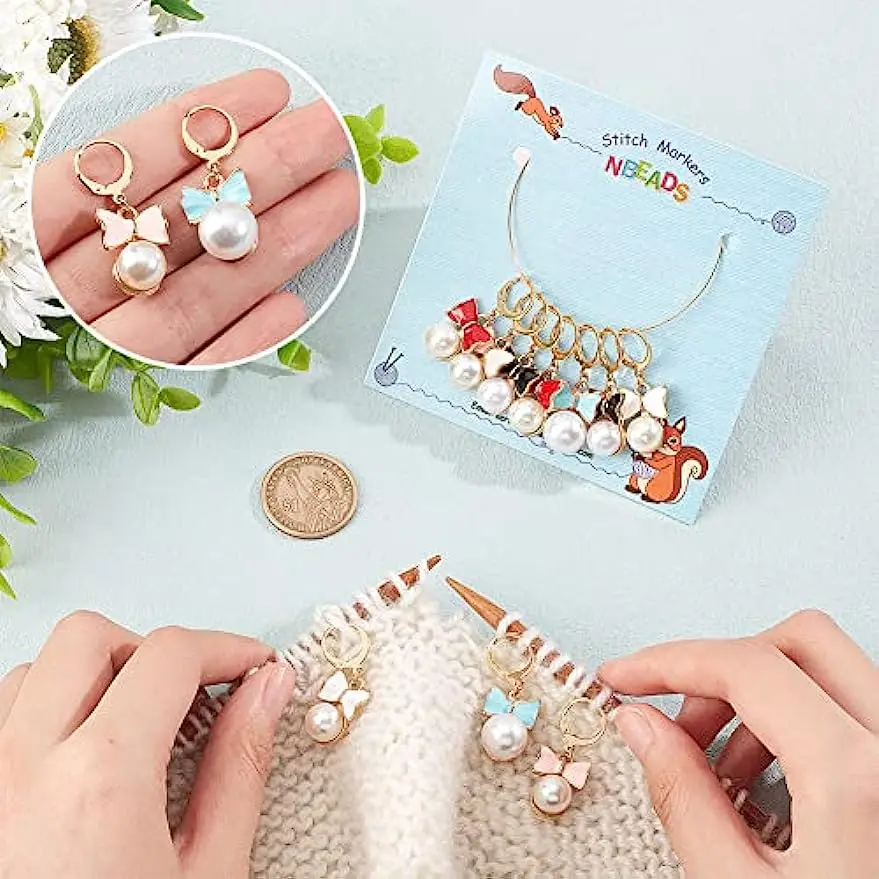 Wholesale NBEADS 60 Pcs Alloy Ring Shape Knitting Stitch 