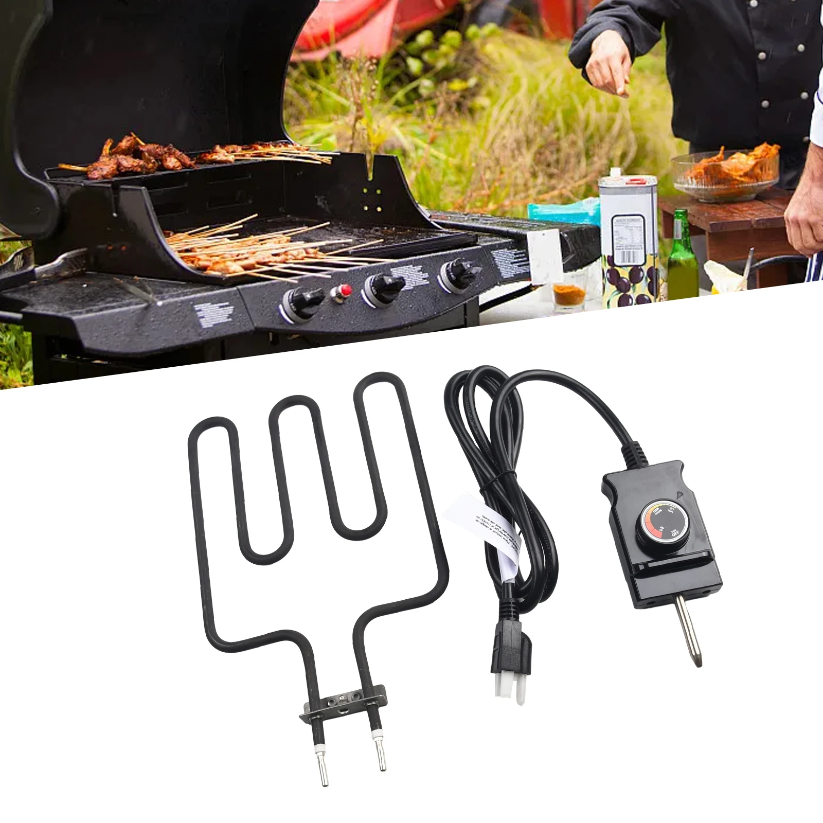 

120V 1400W Heating Element For Baking Heating Element With Thermostat Analog Controller BBQ Grill Replacement Parts