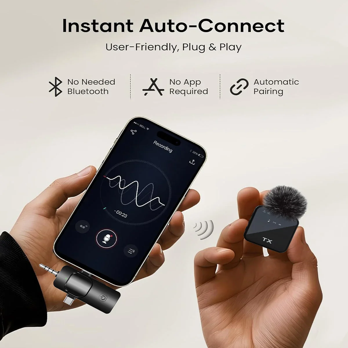 ميكروفون لاسلكي لهواتف iPhone، والكاميرا، وAndroid...