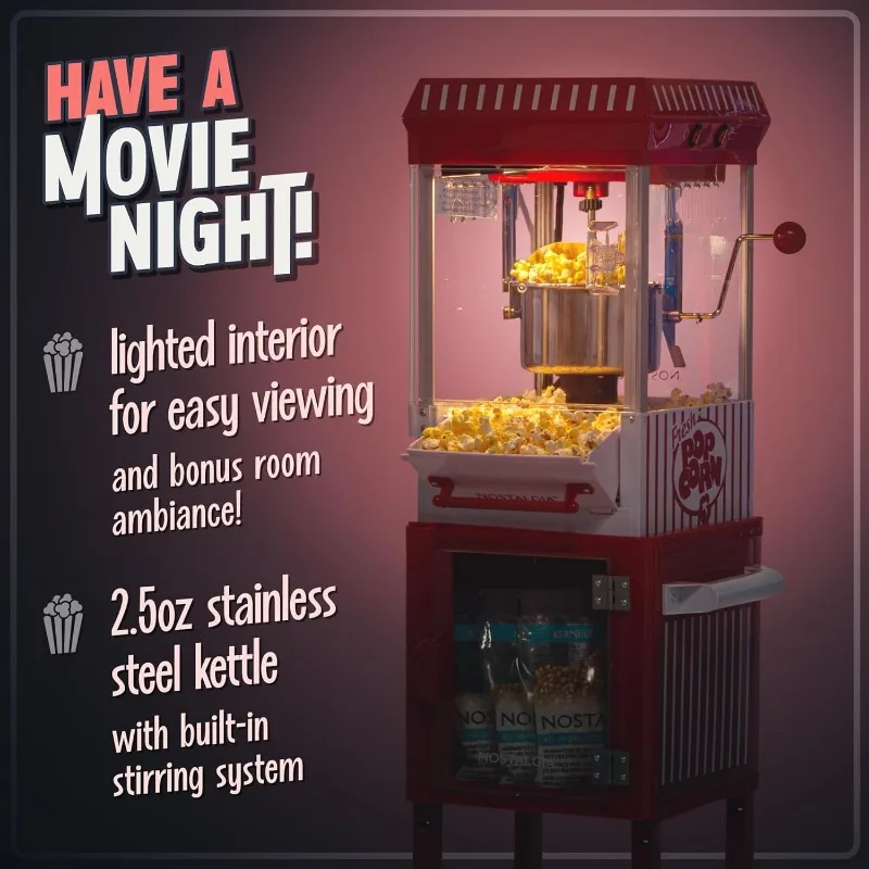 Nostalgia Popcorn Maker Machine-Professional Cart With 2.5 Oz Kettle Makes Up to 10 Cups-Vintage Popcorn Machine Movie