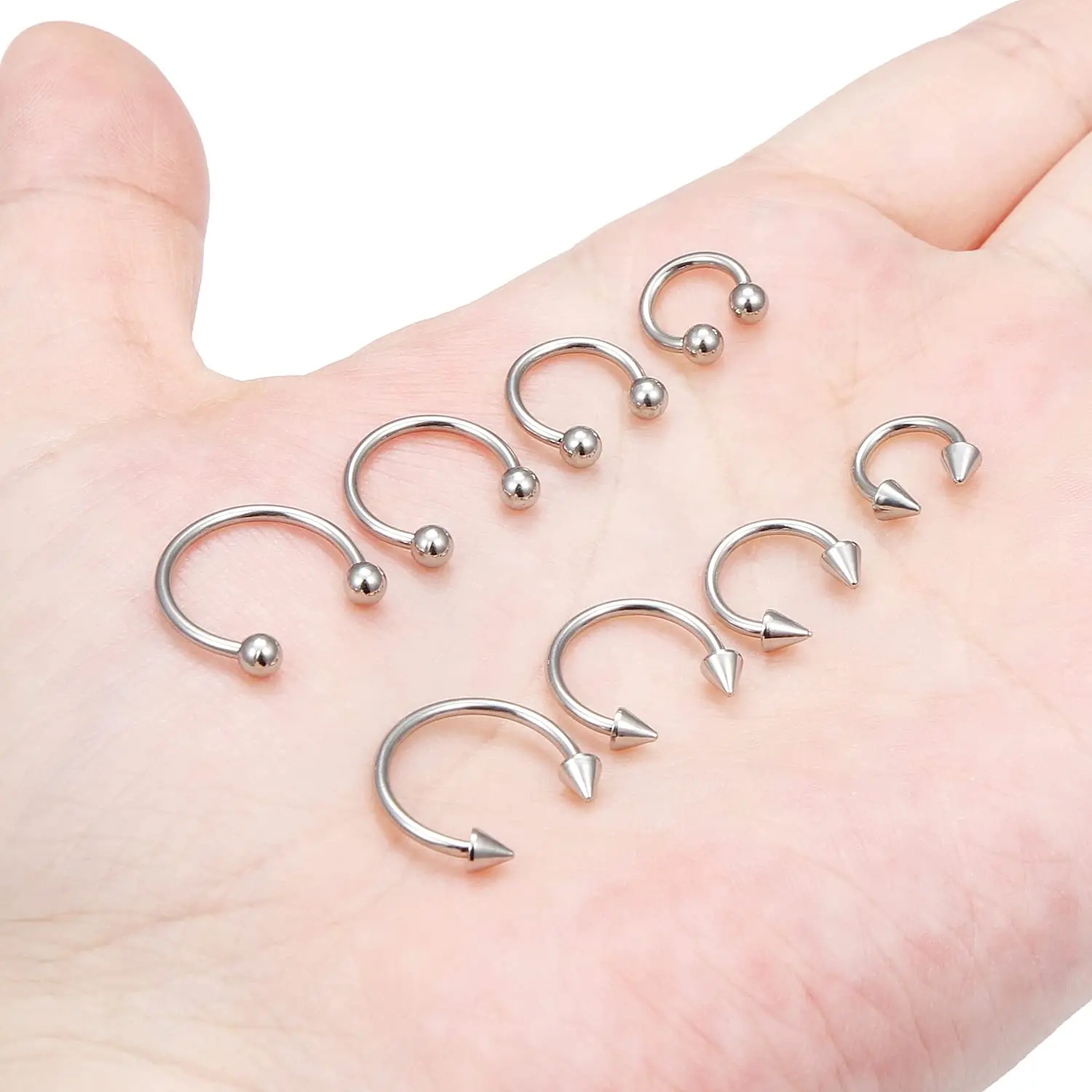 1PCS 16G Surgical Steel Nose Septum Horseshoe Hoop Earring Eyebrow Tragus Lip Piercing Ring Balls Spikes 6-12mm Nose Rings