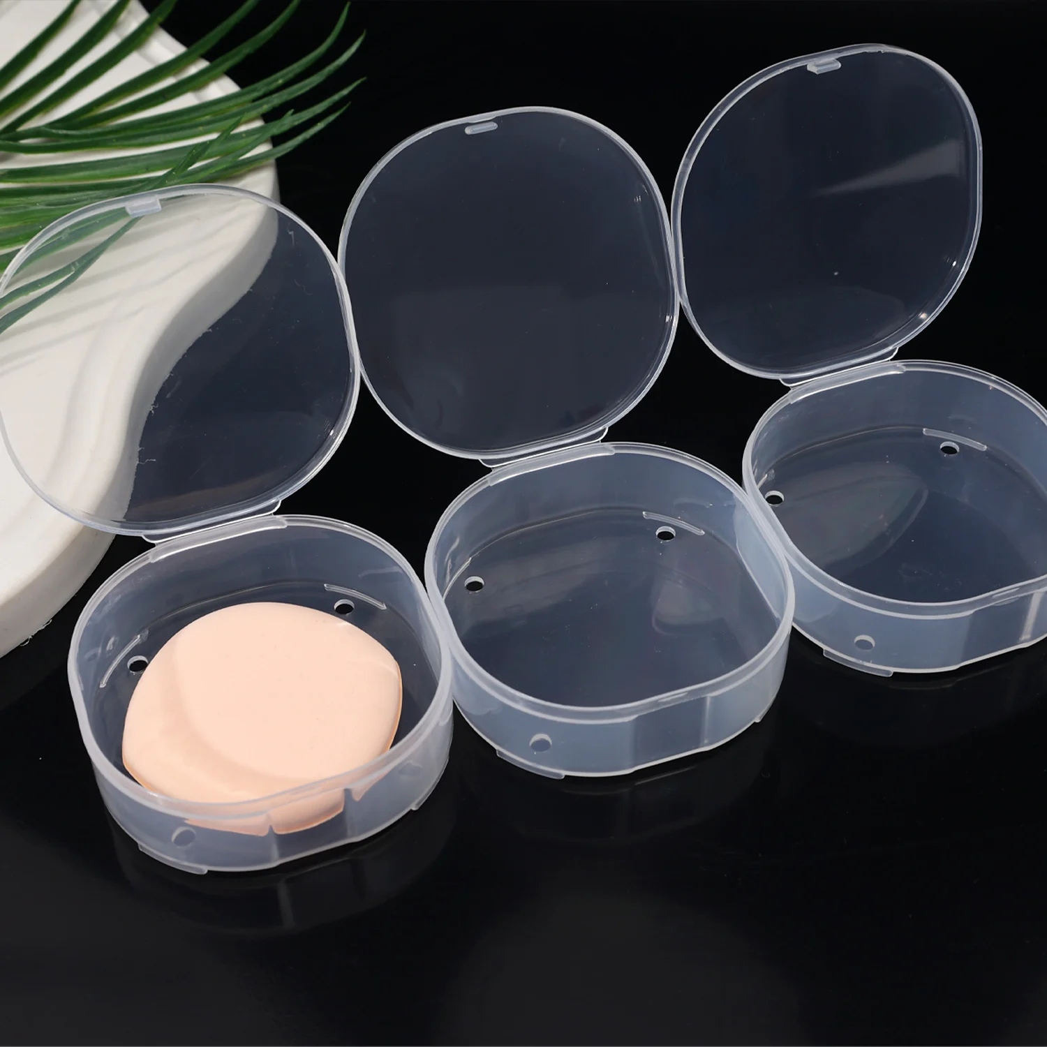 Transparent Plastic Square Storage Case for Makeup Powder Puff