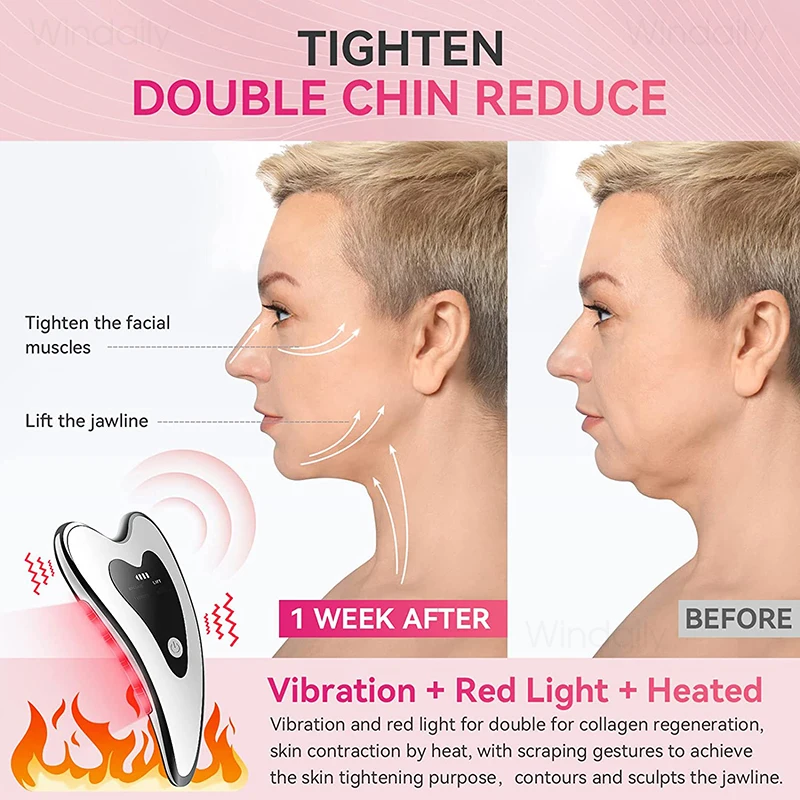 4 in 1 Electric Gua Sha Face Massager Heated Vibration Facial Scraping Tools Anti Wrinkles Double Chin Skin Face Lifting Device