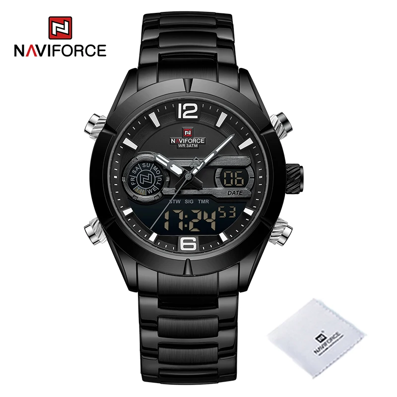 NAVIFORCE Orologio Uomo Militare – Quarzo Giapponese, Pelle, 48mm, Impermeabile 3 ATM, Data E Settimana