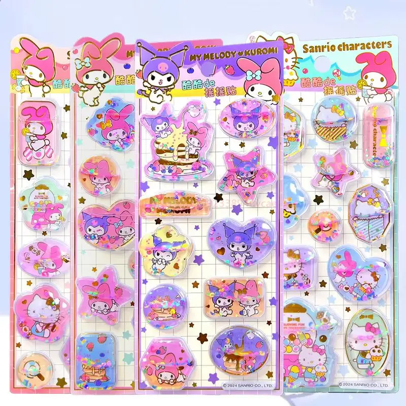 1개 애니메이션 케이티 쉐이킹 워터 스티커 3D 퀵샌드 스티커 귀여운 DIY 휴대폰 케이스 크리스탈 스티커 학생 핸드 어카운트 선물