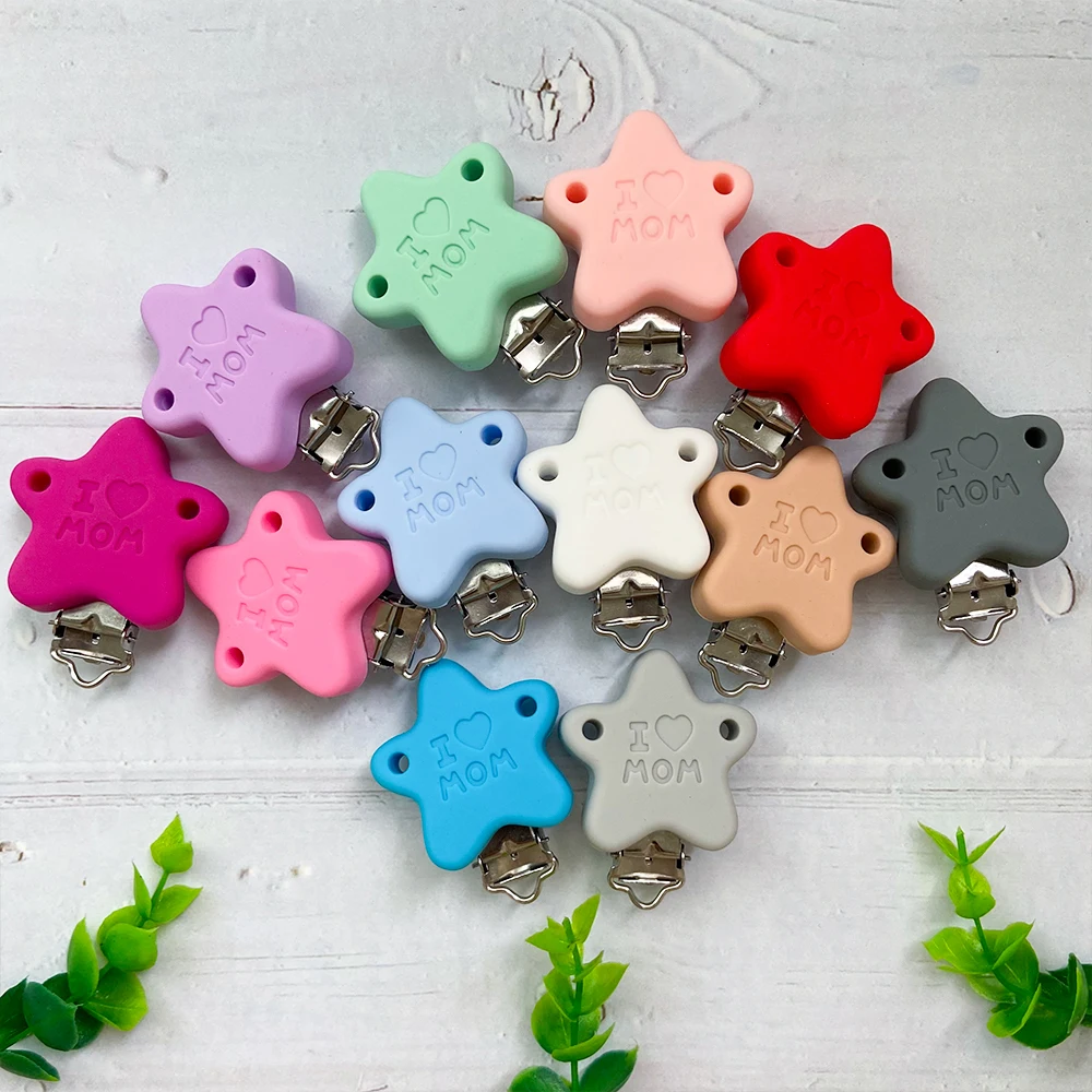 10pcs  젖꼭지 클립 노리개 Teether 별 모양 실리콘 홀더 타액 수건 지원 안티 가을 실리콘 젖꼭지 더미 클립