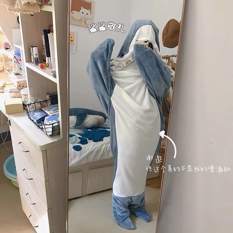 

Shark Sleeping Bag Adult Hoodie Sleeping Bag Flannel Loungewear Loose One-piece Pajamas Shark Blanket