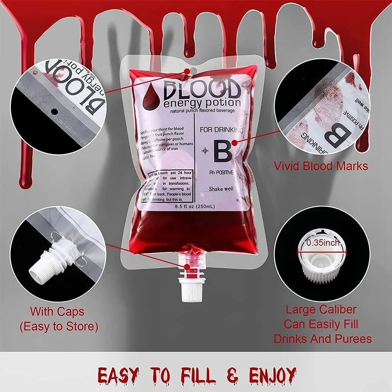 10pcs 150 ml Infusion Bags for Filling Halloween Blood Bag for Drinking Infusion Bag Halloween Decor, Vampire Blood Pouch Drink