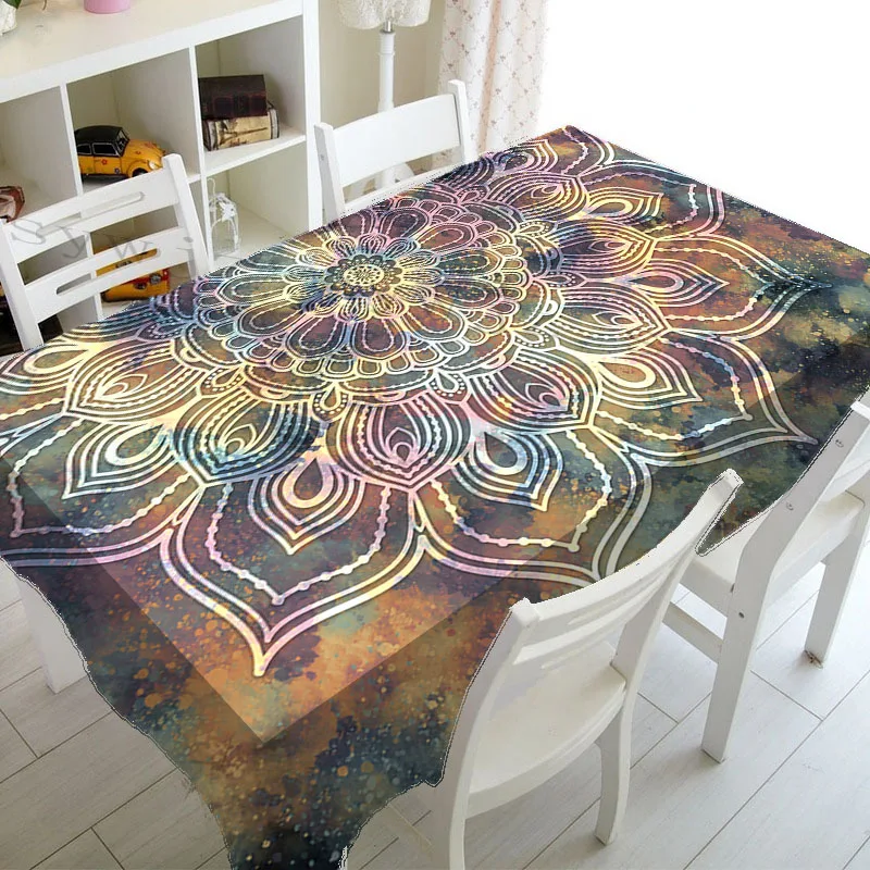 

Psychedelic Mandala Stain Resistant Tablecloth Mandala Pattern Rectangular Table Mat Kitchen Holiday Party Decor Tablecloth