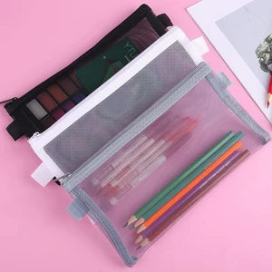 Pencil Pouch Clear Makeup Bags Nylon Mesh Pen Pouch with Zipper Pencil Case Stationery Storage Bag for Home Office Supplies
