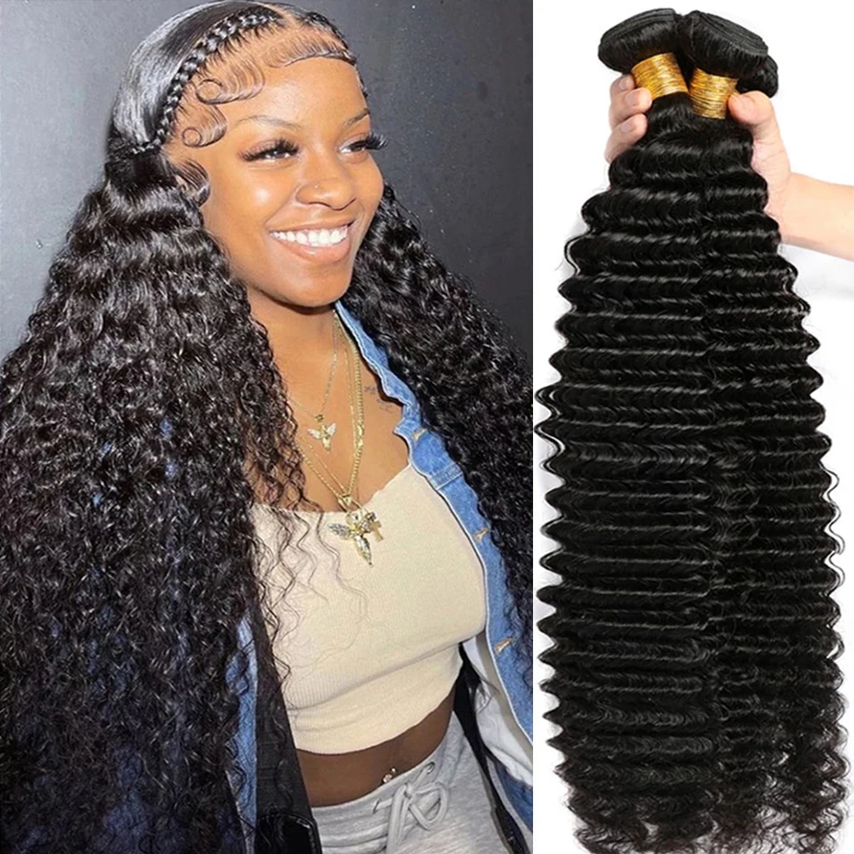 30Inch Deep Wave 1 3 4 Bundles Deal Malaysian Hair Weave Bundles Virgin Human Depp Water Curly Extensions Tissage human hair extensions human hair bundles human hair bulk