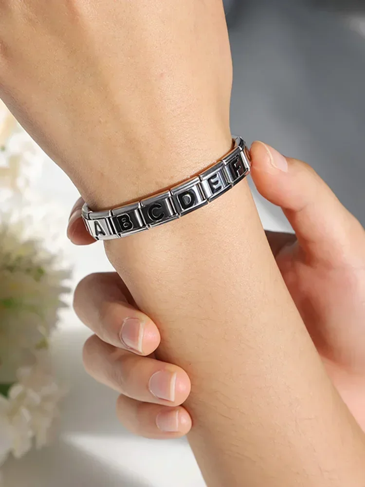 Charm Bracelet Stainless Steel 9mm Fit Italian Links 26 Letters A-Z DIY Making