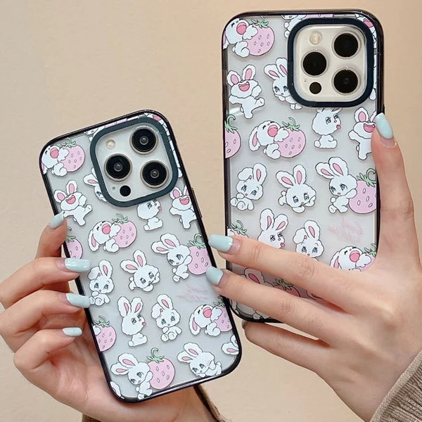 

2.0 Version Acrylic Upgrade Border Strawberry Rabbit Phone Case Cover for IPhone 11 12 13 14 15 Pro Max Case for IPhone 15 Pro