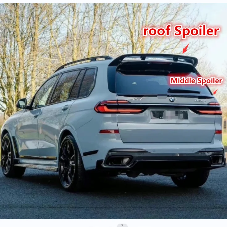 

For 2019-2023 BMW X7 G07 Rear Trunk Middle Spoiler Lip+Tail Gate Window Roof Wing Splitter Flap Trim Glossy Black Car Body Kit