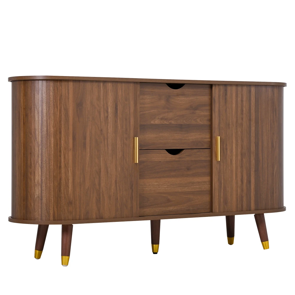 Sideboard mit vertikalen Perlenverzierungen, zwei Schiebetüren, zwei Schubladen, Massivholzbeinen und abgerundeten Ecken für das Wohnzimmer – Detail 15