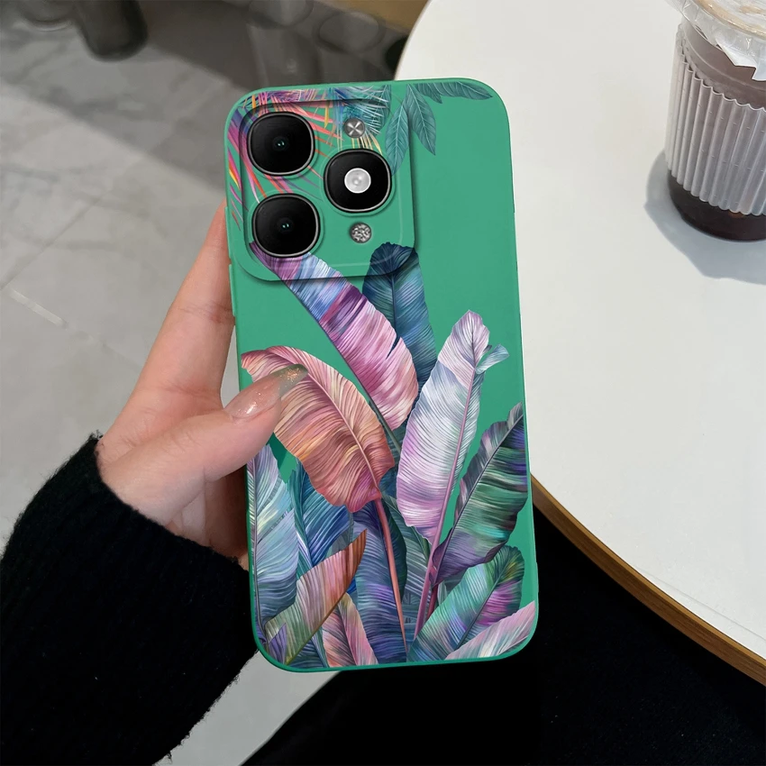 Pretty Floral Liquid Silicone Shockproof Phone Case with Screen Protector