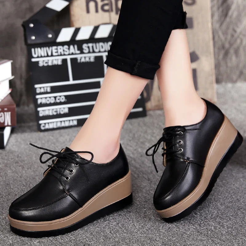 

Spring Autumn Women Oxford Shoes Flat on Platform Casual Shoes Frenum Leather Shoes Sewing Round Toe Zapatos Mujer 2021 New