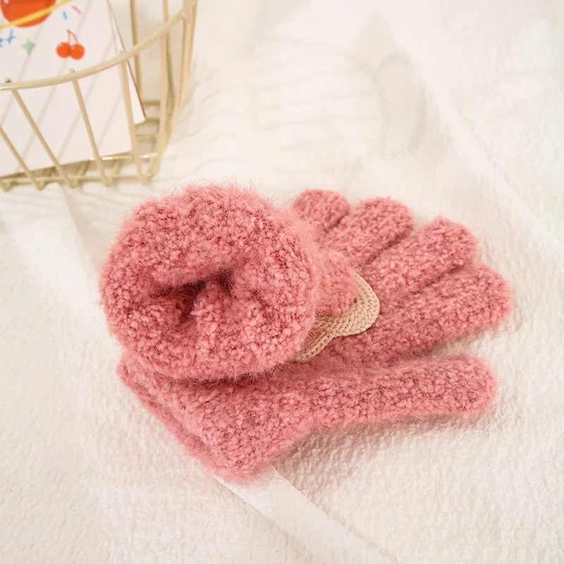 Winter Gloves Baby Mittens Thick Velvet Children Gloves Cold Resistant Warm Kids Split Finger Gloves Cute Cartoon Bear Glove Winter Baby Mittens 1-3year