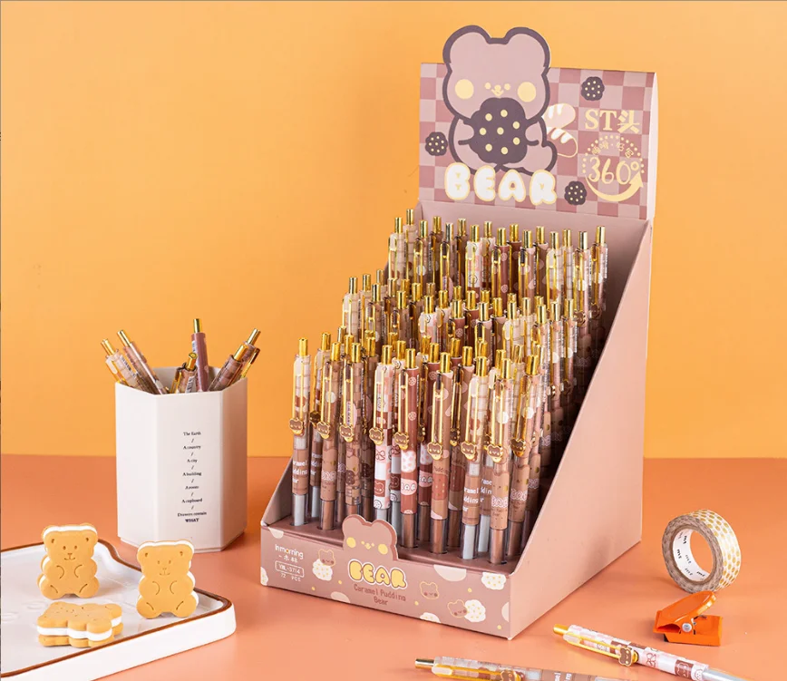 

36 pcs/lot Kawaii Bear Press Gel Pen For Writing Cute 0.5mm Black Ink Pen Gift Stationery Office School Supplies