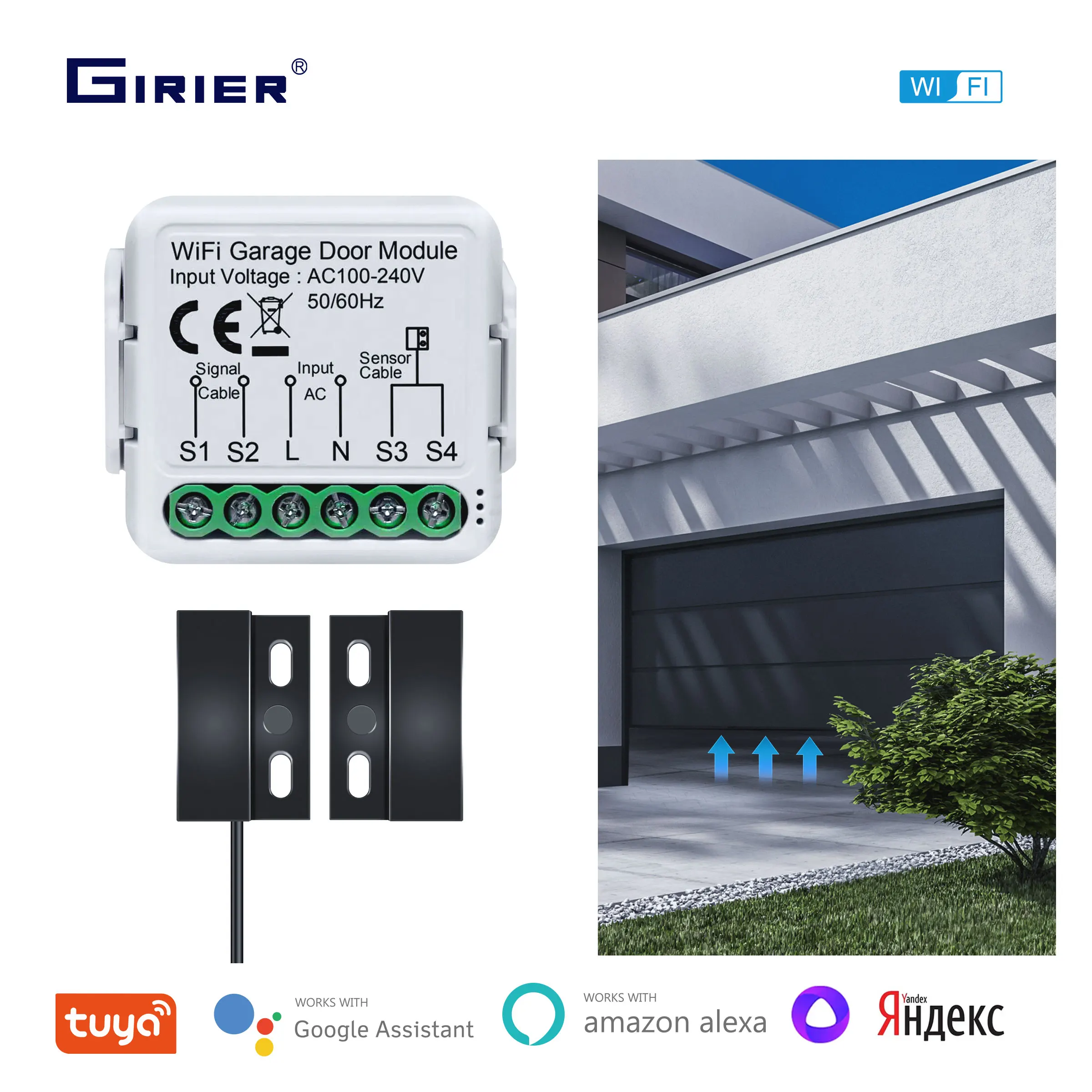 Girier-smart Garage Door Opener Controller Wi-fi Funciona com Alexa Google Home Assistant Alice App Controle Remoto Nenhum Hub Necessário
