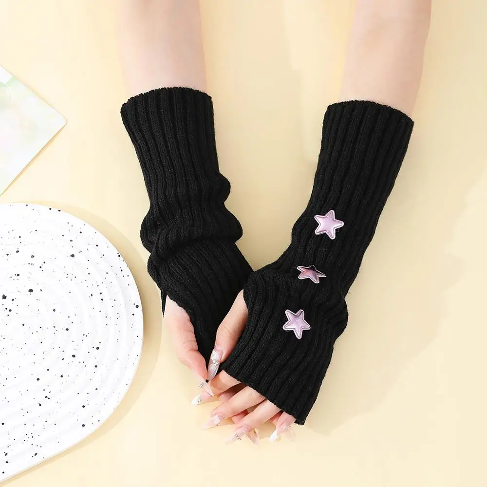 VUCDXOP Gebreide winterhandschoenen voor dames, vingerloze beenwarmers, lange gebreide manchetten, handwarmers, warme gebreide handschoenen, handschoenen, armwarmers, beenwarmers voor dames, AX zwart