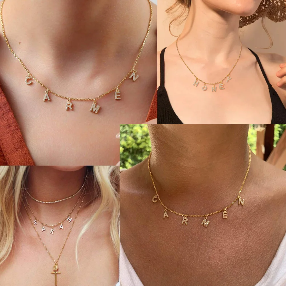 Initial Letter Necklace, A-Z Copper CZ Pendant Personalized