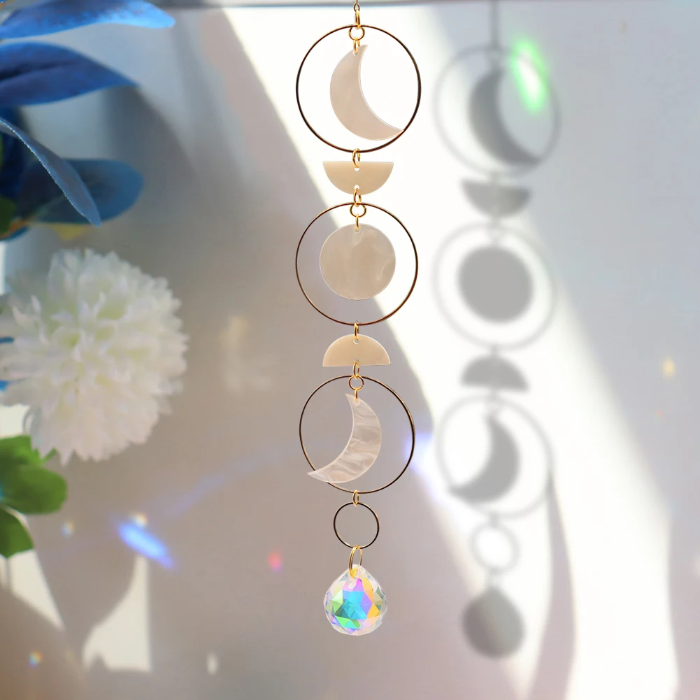 Moon Phase Suncatcher Hanging Crystal Window Prism Rainbow Maker Sun And Moon Decor Car Pendant Gift