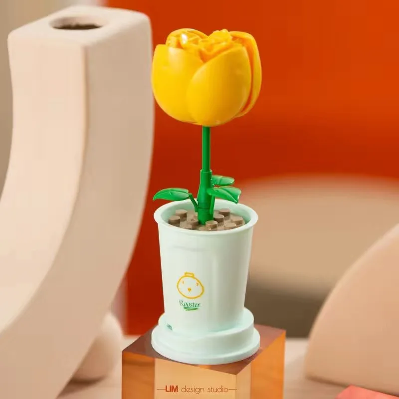 City Flower Building Blocks Street View Bouquet Sunflower Potted Hibiscus Rose Home Farm Tree Animal DIY Bricks Friends Toys