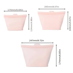 Eco - Friendly Reusable Silicone Food Storage Bag with Zip Seal (Pink - 3pcs)