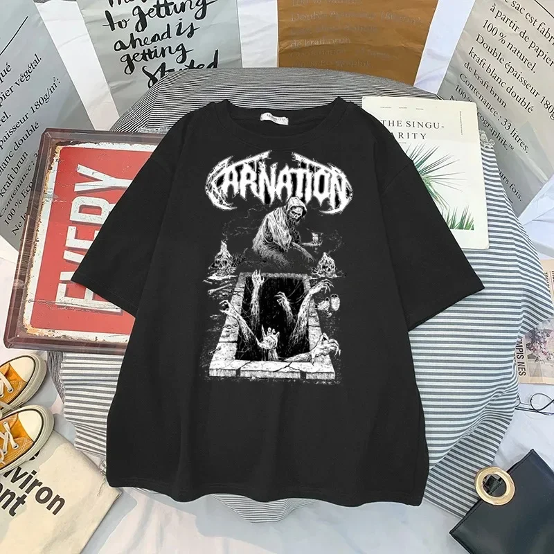 Women's Vintage Skull Short Sleeve T-Shirt - Oversized Loose Fit, Crewneck, Y2K Casual Top - View #7