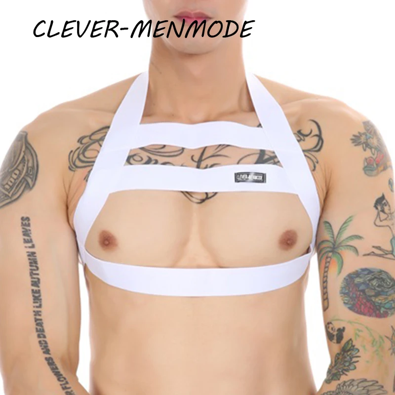 

Sexy Men's Body Chest Harness Bondage Belt Halter Neck Lingerie Nylon Elastic Straps Nightclub Party Performance Wear Hollow Out