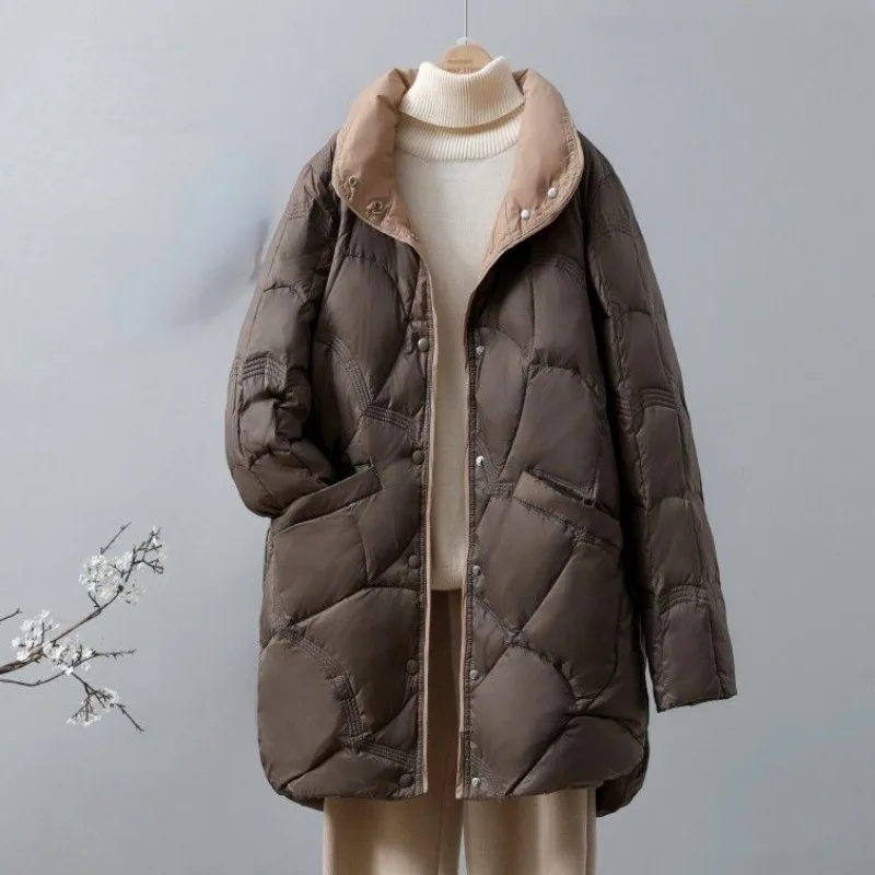 Women Down Jacket Winter Coat Female Warm Thick Parkas Loose Large Size Outwear Mid Length Version Hooded Overcoat 2023 New