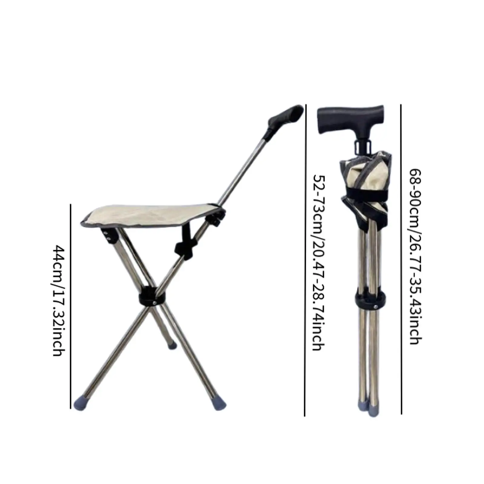 Folding Cane Seat 3 Legs Walking Cane with Triangular Handle Stool High Load Capacity Easy Carry for Elderly Support Stool
